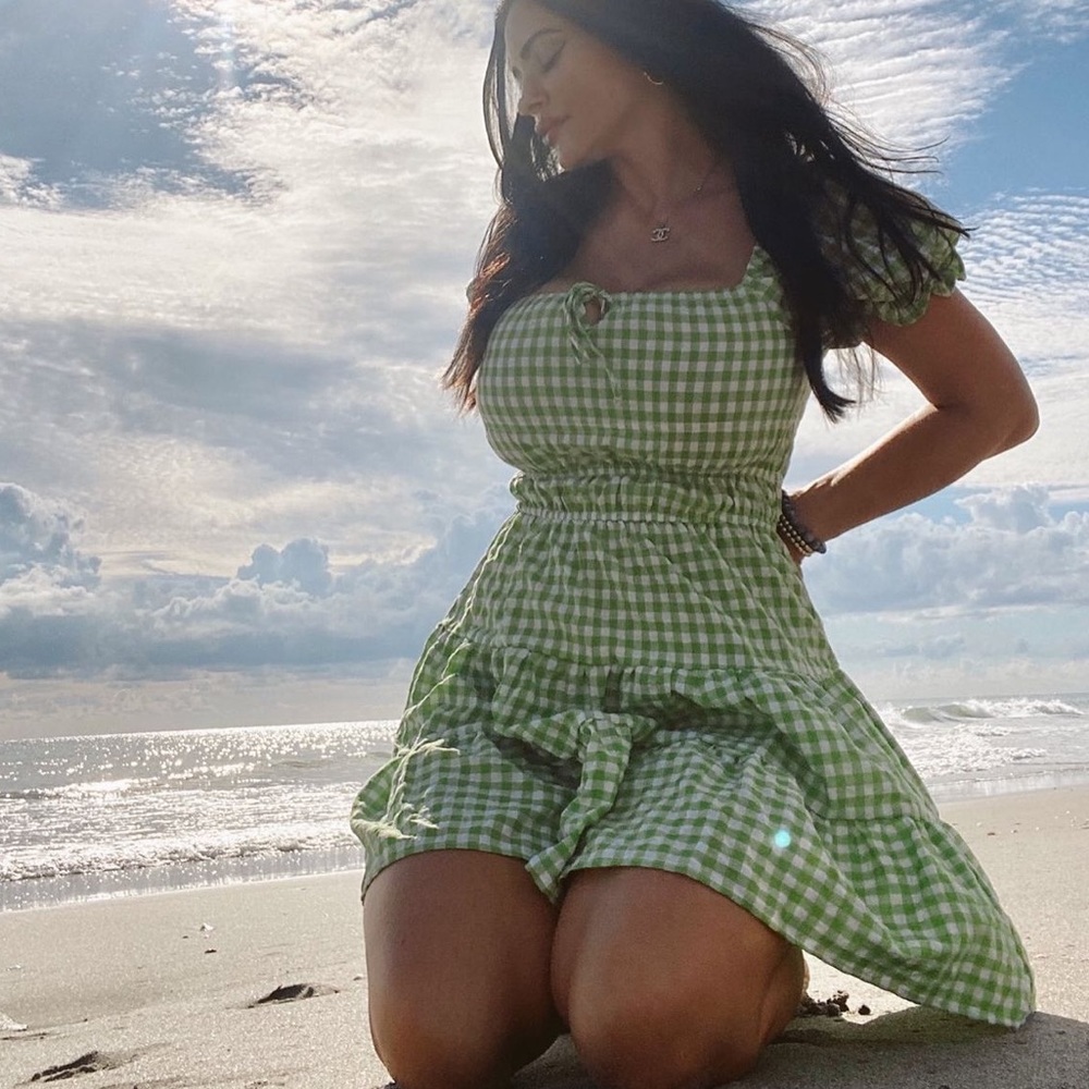 Cottagecore green gingham dress